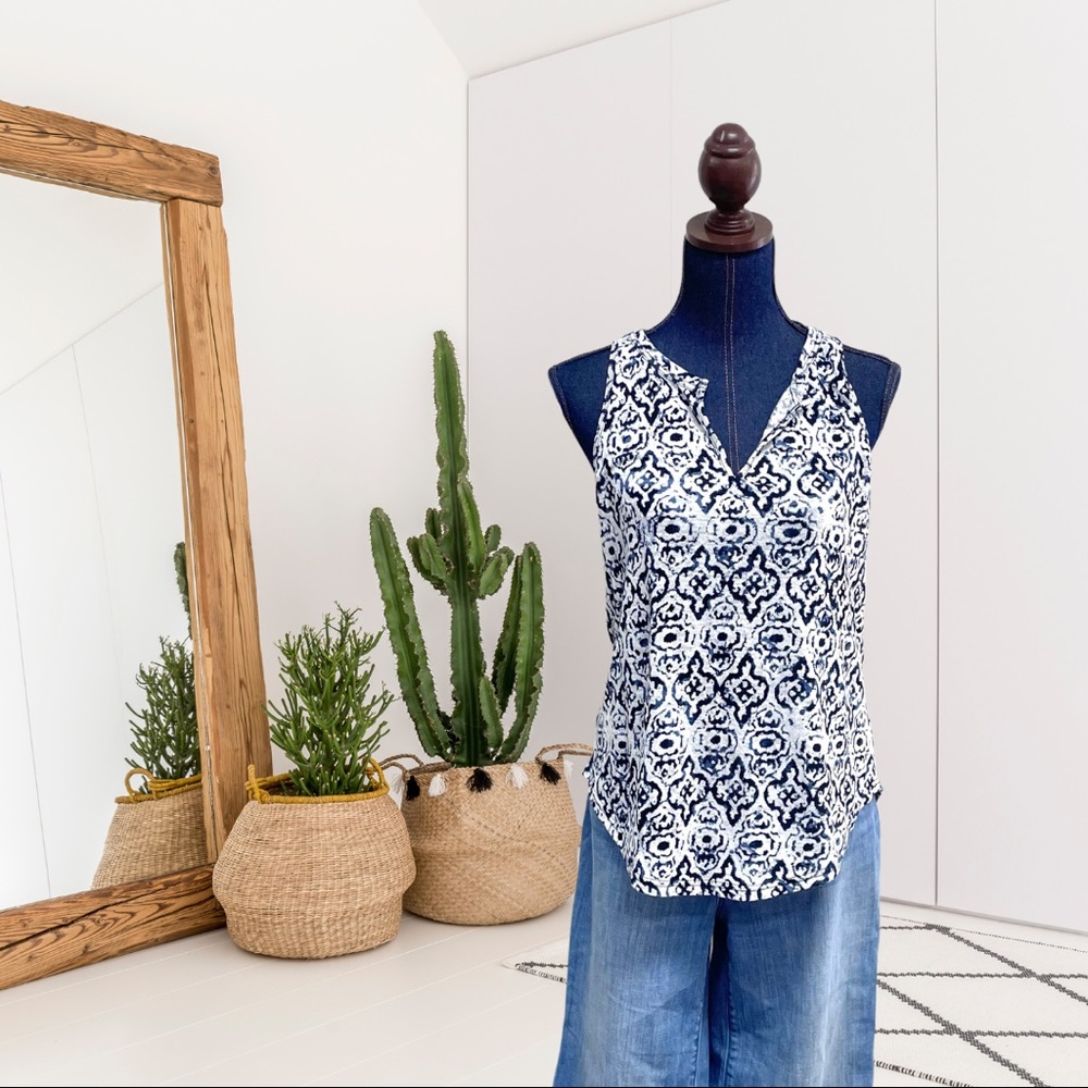 Athleta Sleeveless Linen Ombré Geometric Print Top